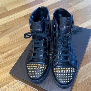 Gucci Black Leather High-top Sneakers With Feline